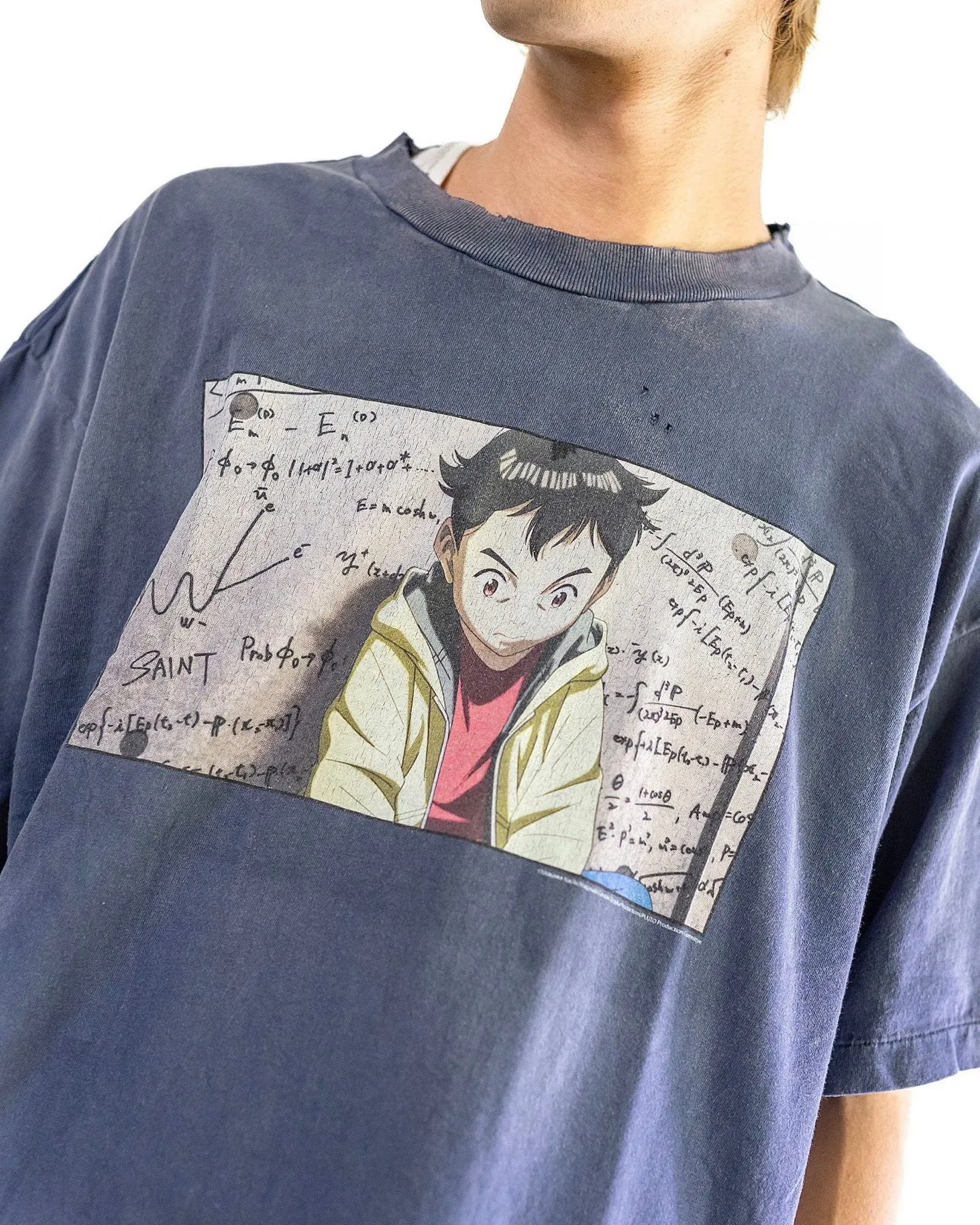 PLUTO x SAINT Mxxxxxx PLUTO SS TEE/Pluto co-branded retro tee Pluto distressed hole short sleeves Washed blue S-XL The washing and destruction process have reached the highest peak in the brand's history The real thing is quite acceptable This tee is derived from Osamu Tezuka's landmark masterpiece Customized original consistent main mark/wash mark Original consistent cylindrical OE yarn fabric